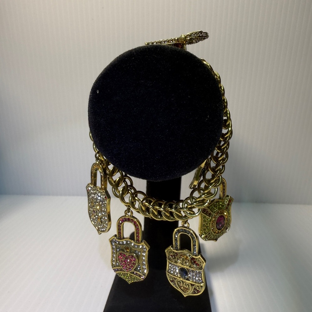 Heidi Daus Gold-Tone Multicolor Pavé Lock Charm Bracelet - Picture 11 of 11